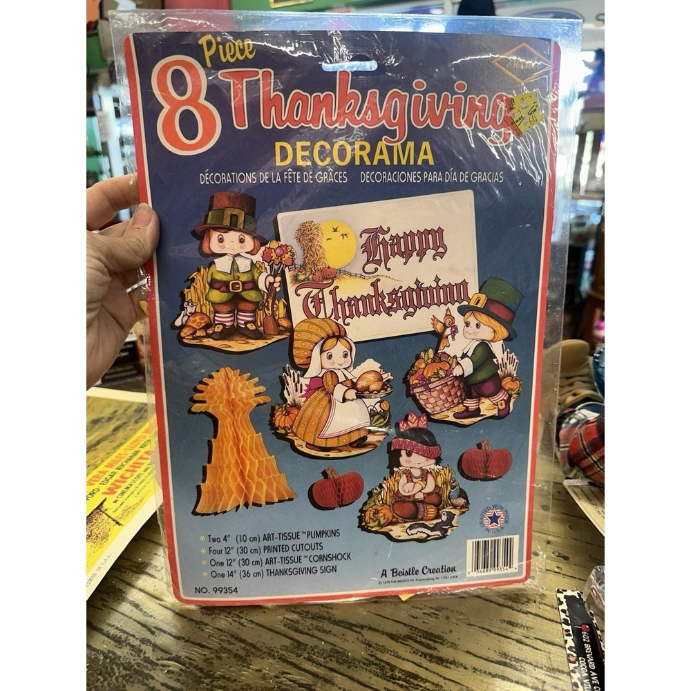 Vintage Beistle Thanksgiving Decorama 8 Piece Set Paper Tissue 1978 1979 NOS New